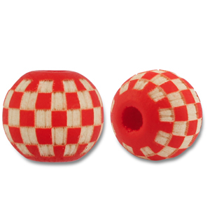 Houten kralen rond 10mm patroon Red-natural