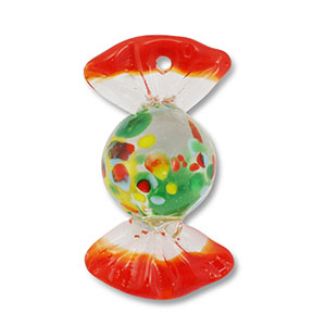 Handgeschilderde glasbedels snoepje Red-transparent-yellow-blue