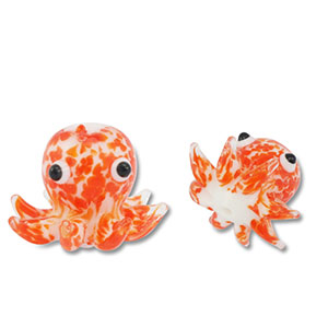 Handgeschilderde glaskralen octopus Orange-white