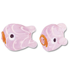 Handgeschilderde glaskralen vis Pink-orange