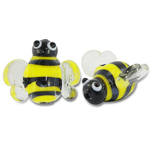 Handgeschilderde glaskralen bij Yellow-black-transparent