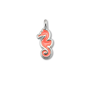 Bedels DQ metaal zeepaard Coral red-Antiek zilver (nikkelvrij)