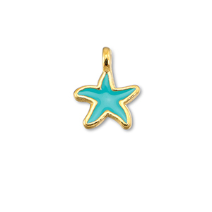 Bedels DQ metaal zeester Turquoise blue-Goud (nikkelvrij)