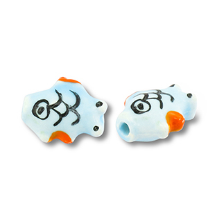 Kralen keramiek vis Light blue-orange-black
