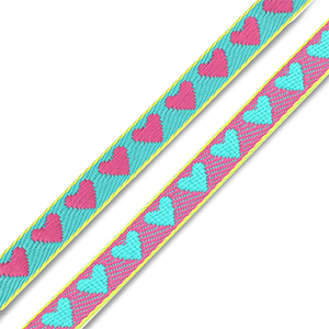 BY31&reg; Lint met tekst hartjes Turquoise green-fuchsia-yellow