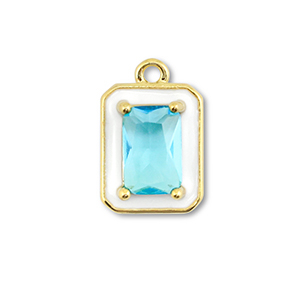 Brass TQ metaal bedels rechthoek Gold-white-light blue