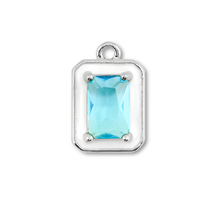 Brass TQ metaal bedels rechthoek Silver-white-light blue