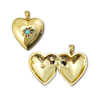 Eco-brass&reg; metaal medaillon bedels hart met ster Gold-blue