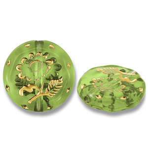 Acryl kralen rond met bloem Olive green-gold