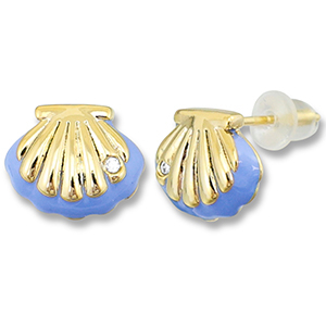 Brass TQ metaal oorbellen / oorstekers schelp Gold-carolina blue