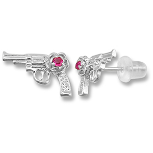 Brass TQ metaal oorbellen / oorstekers revolver Silver-dark pink