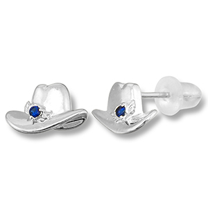 Brass TQ metaal oorbellen / oorstekers cowboyhoed Silver-dark blue