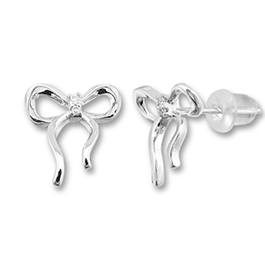 Brass TQ metaal oorbellen / oorstekers strik Silver