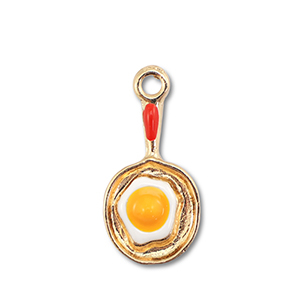 Bedels metaal enamel pan met ei Gold-white-yellow