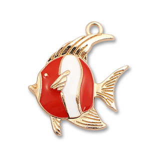 Bedels metaal enamel vis Gold-red-white