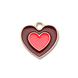 Bedels metaal enamel hart Gold-brown-coral red