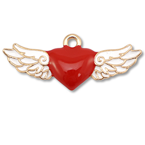 Bedels metaal enamel hart met vleugels Gold-red-white