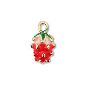 Bedels metaal enamel aardbei Gold-red-green