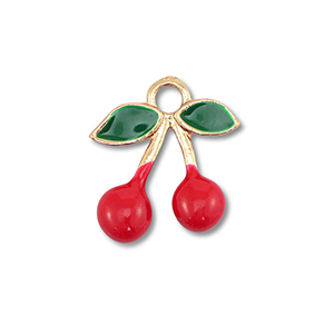Bedels metaal enamel kersen Gold-red-dark green