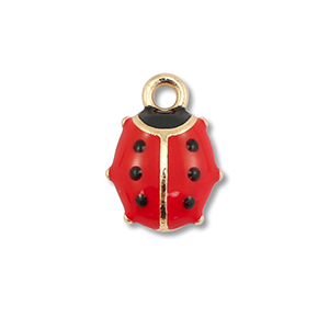 Bedels metaal enamel lieveheersbeestje Gold-red-black