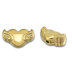 Roestvrij stalen (RVS) Stainless steel kralen hart met vleugels Gold