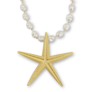 Statement kettingen imitatie parels met zeester White-gold