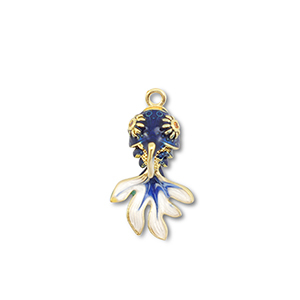 Eco-brass&reg; metaal bedels vis Gold-dark blue-white