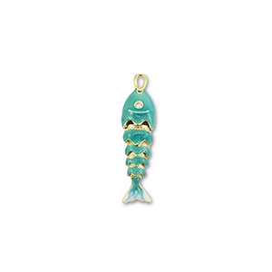 Eco-brass&reg; metaal bedels vis Gold-turquoise-white