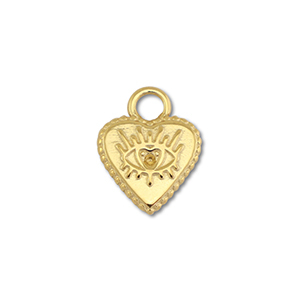 Roestvrij stalen (RVS) Stainless steel bedels hart met Alziend oog Gold