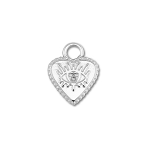 Roestvrij stalen (RVS) Stainless steel bedels hart met Alziend oog Silver