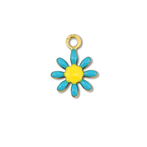 Roestvrij stalen (RVS) Stainless steel bedels bloem Gold-blue-yellow