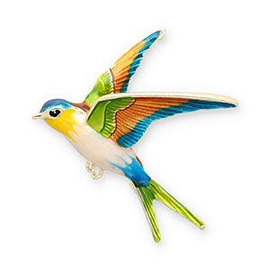 Broches zwaluw Gold-green-orange-blue