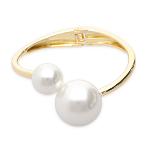 Metalen armbanden met imitatie parels Gold-white
