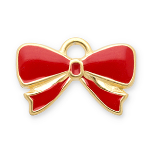 Roestvrij stalen (RVS) Stainless steel bedels strik Gold-red