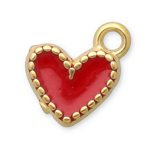 Roestvrij stalen (RVS) Stainless steel bedels hart Gold-red