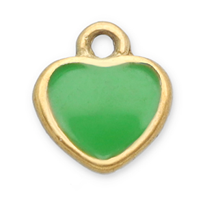 Roestvrij stalen (RVS) Stainless steel bedels hart Gold-light green