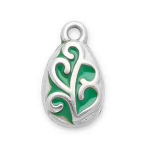 Roestvrij stalen (RVS) Stainless steel bedels blad Silver-green
