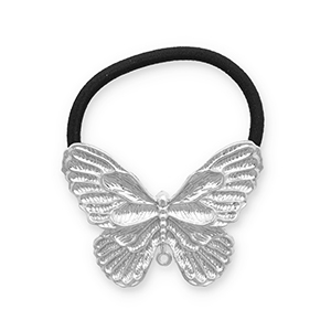 Haaraccessoires haarelastiek met metaal vlinder Silver-black