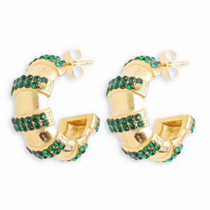 Roestvrij stalen (RVS) Stainless steel oorbellen / oorstekers met strass Gold-dark green