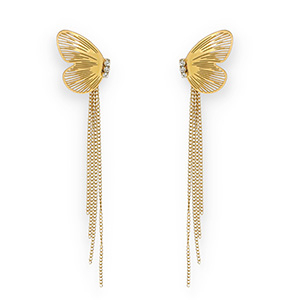 Roestvrij stalen (RVS) Stainless steel oorbellen / oorstekers vlinder Gold