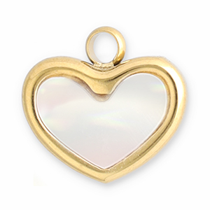 Roestvrij stalen (RVS) Stainless steel bedels schelp hart Gold-white