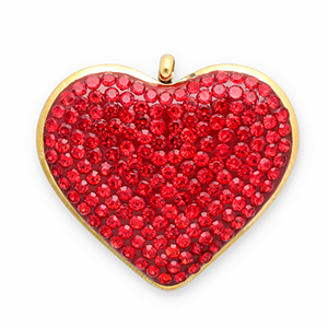 Roestvrij stalen (RVS) Stainless steel bedels hart Gold-red