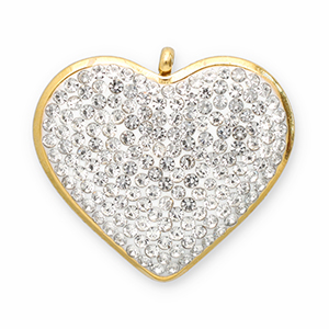 Roestvrij stalen (RVS) Stainless steel bedels hart Gold-crystal