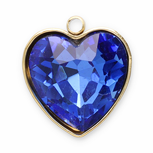 Roestvrij stalen (RVS) Stainless steel bedels facet hart Gold-dark blue