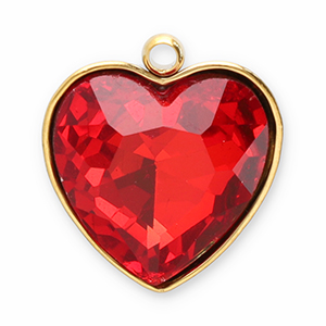Roestvrij stalen (RVS) Stainless steel bedels facet hart Gold-red