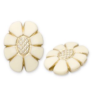 Acryl kralen ovaal met bloem Off white-gold