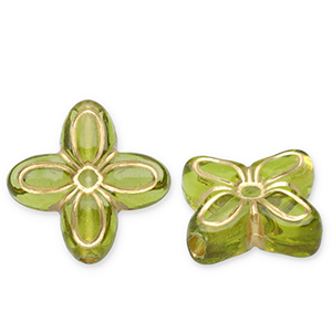 Acryl kralen bloem Olive green-gold