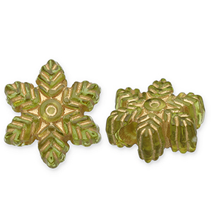Acryl kralen sneeuwvlok Olive green-gold
