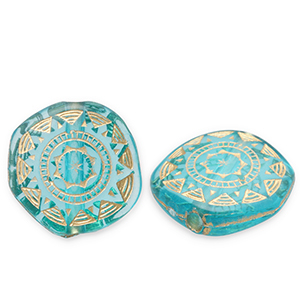 Acryl kralen disc irregular Teal blue-gold