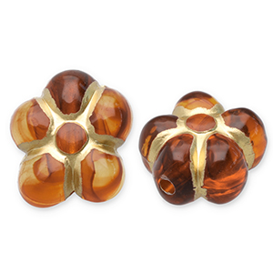 Acryl kralen bloem Cognac brown-gold